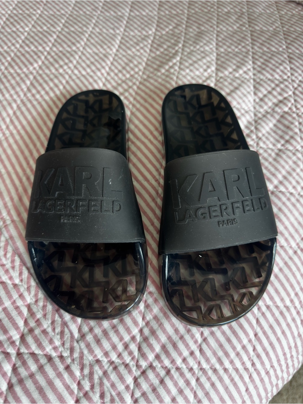 Karl Lagerfeld Woman’s Black Logo Slide Sandals